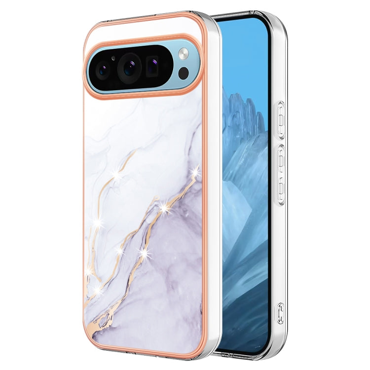 For Google Pixel 9 / 9 Pro Electroplating Marble Dual-side IMD Phone Case(White 006) - Google Cases by PMC TechLife | Online Shopping South Africa | PMC TechLife | Buy Now Pay Later Mobicred