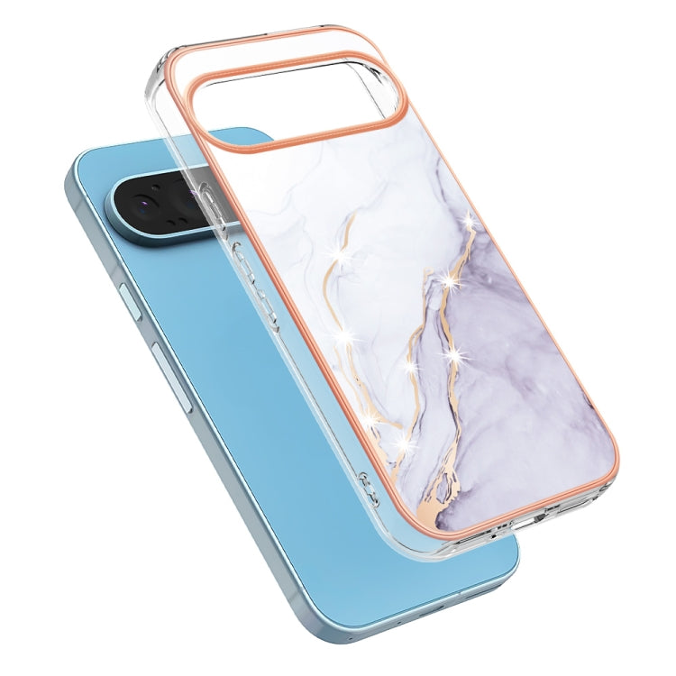 For Google Pixel 9 / 9 Pro Electroplating Marble Dual-side IMD Phone Case(White 006) - Google Cases by PMC TechLife | Online Shopping South Africa | PMC TechLife | Buy Now Pay Later Mobicred