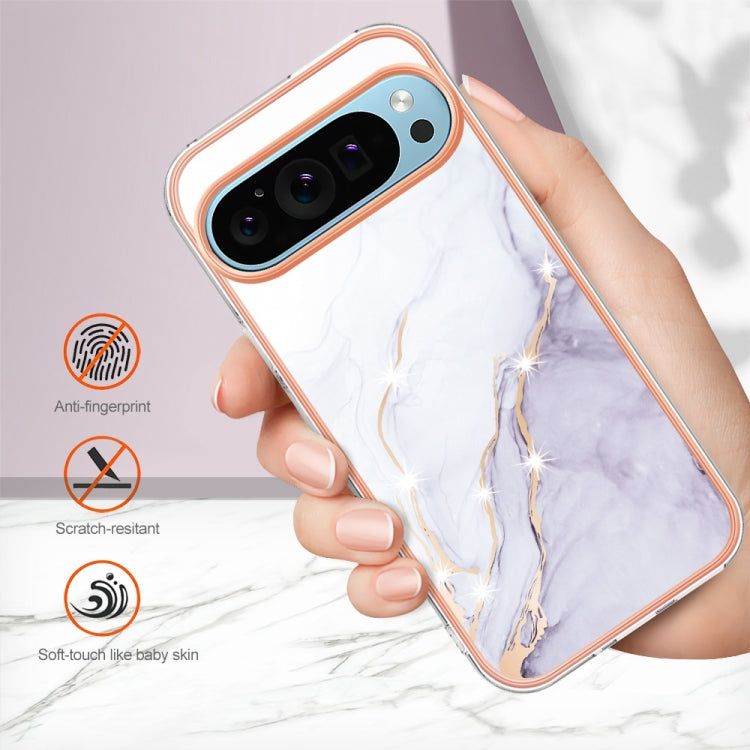 For Google Pixel 9 / 9 Pro Electroplating Marble Dual-side IMD Phone Case(White 006) - Google Cases by PMC TechLife | Online Shopping South Africa | PMC TechLife | Buy Now Pay Later Mobicred