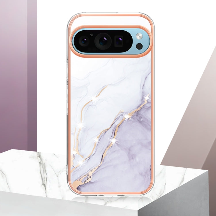 For Google Pixel 9 / 9 Pro Electroplating Marble Dual-side IMD Phone Case(White 006) - Google Cases by PMC TechLife | Online Shopping South Africa | PMC TechLife | Buy Now Pay Later Mobicred