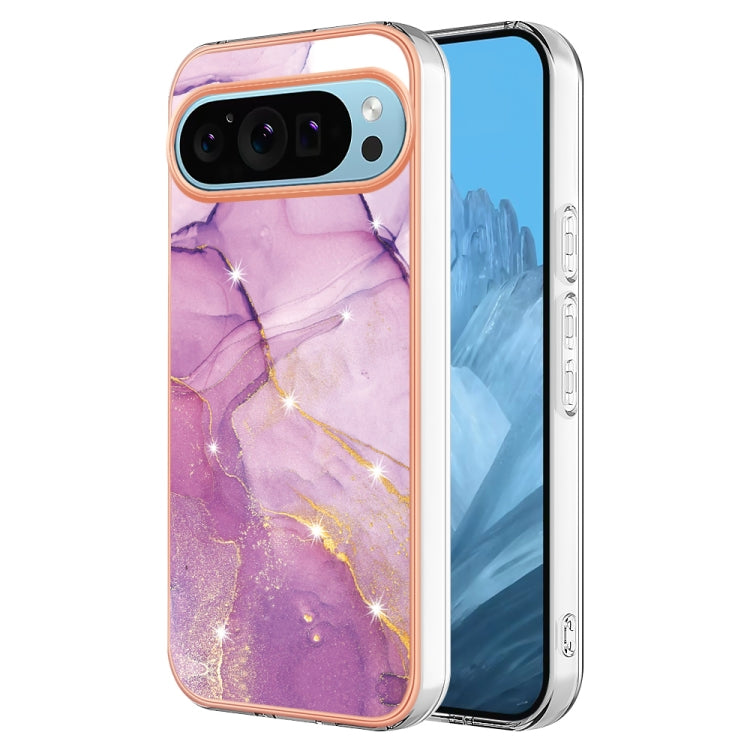 For Google Pixel 9 Pro XL Electroplating Marble Dual-side IMD Phone Case(Purple 001) - Google Cases by PMC TechLife | Online Shopping South Africa | PMC TechLife | Buy Now Pay Later Mobicred