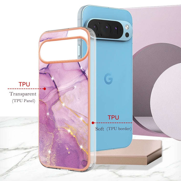 For Google Pixel 9 Pro XL Electroplating Marble Dual-side IMD Phone Case(Purple 001) - Google Cases by PMC TechLife | Online Shopping South Africa | PMC TechLife | Buy Now Pay Later Mobicred
