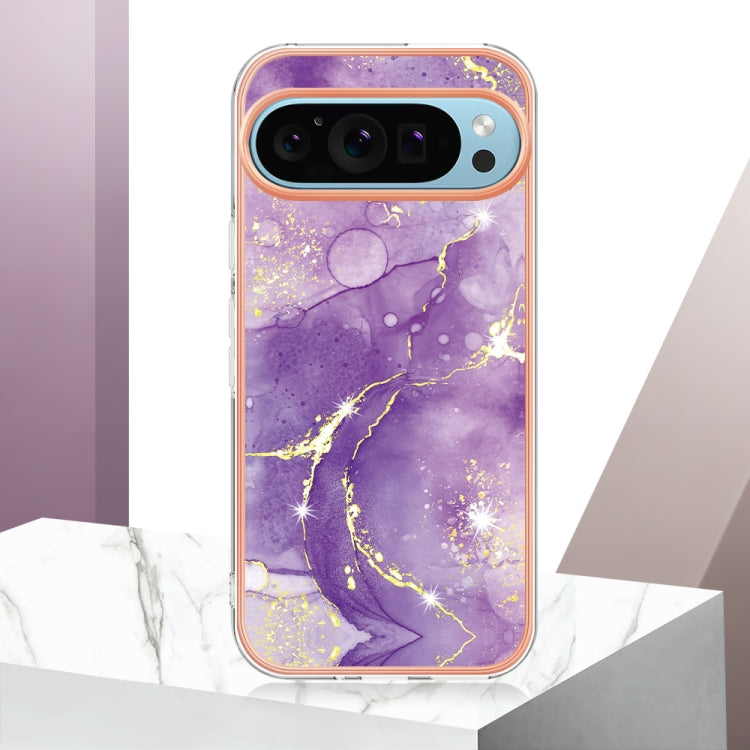 For Google Pixel 9 Pro XL Electroplating Marble Dual-side IMD Phone Case(Purple 002) - Google Cases by PMC TechLife | Online Shopping South Africa | PMC TechLife | Buy Now Pay Later Mobicred