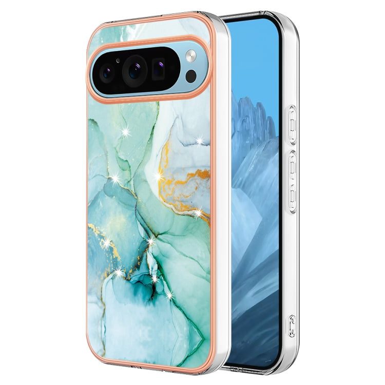 For Google Pixel 9 Pro XL Electroplating Marble Dual-side IMD Phone Case(Green 003) - Google Cases by PMC TechLife | Online Shopping South Africa | PMC TechLife | Buy Now Pay Later Mobicred