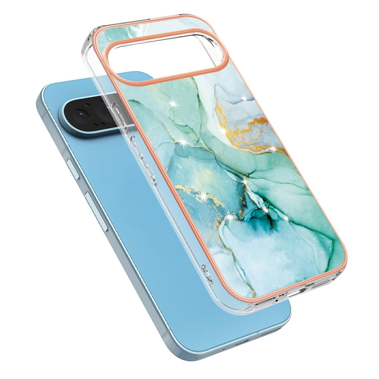 For Google Pixel 9 Pro XL Electroplating Marble Dual-side IMD Phone Case(Green 003) - Google Cases by PMC TechLife | Online Shopping South Africa | PMC TechLife | Buy Now Pay Later Mobicred