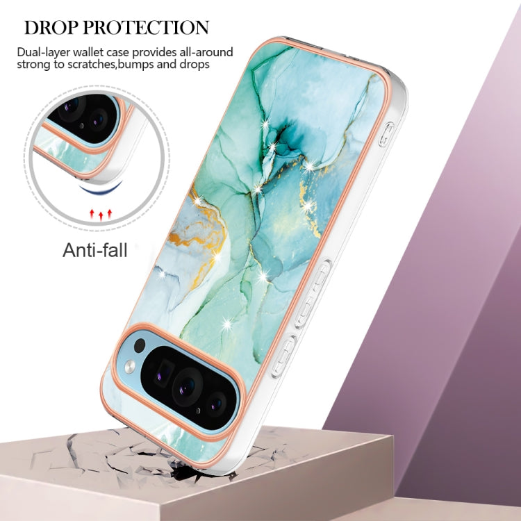 For Google Pixel 9 Pro XL Electroplating Marble Dual-side IMD Phone Case(Green 003) - Google Cases by PMC TechLife | Online Shopping South Africa | PMC TechLife | Buy Now Pay Later Mobicred