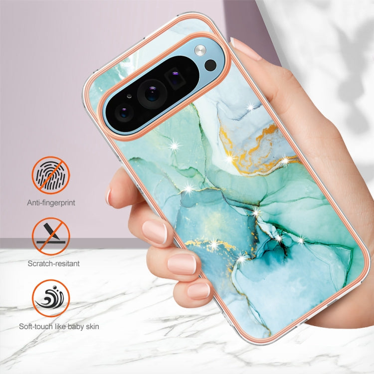 For Google Pixel 9 Pro XL Electroplating Marble Dual-side IMD Phone Case(Green 003) - Google Cases by PMC TechLife | Online Shopping South Africa | PMC TechLife | Buy Now Pay Later Mobicred