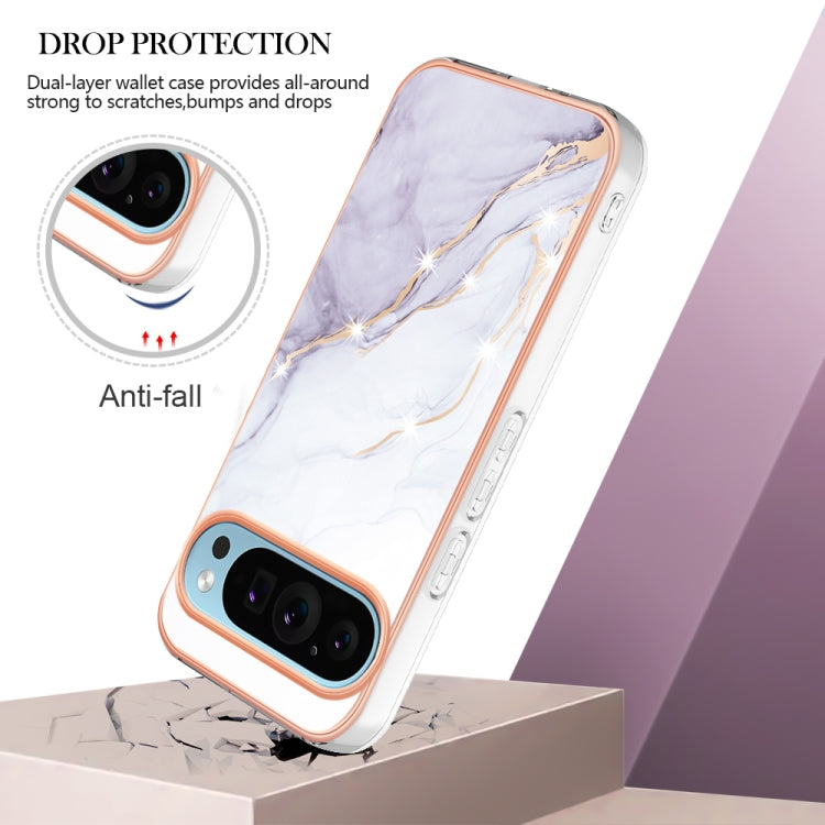 For Google Pixel 9 Pro XL Electroplating Marble Dual-side IMD Phone Case(White 006) - Google Cases by PMC TechLife | Online Shopping South Africa | PMC TechLife | Buy Now Pay Later Mobicred