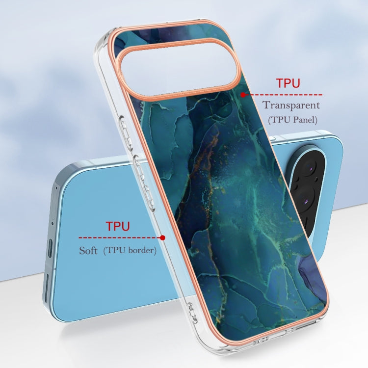 For Google Pixel 9 / 9 Pro Electroplating Marble Dual-side IMD Phone Case(Green 017) - Google Cases by PMC TechLife | Online Shopping South Africa | PMC TechLife | Buy Now Pay Later Mobicred