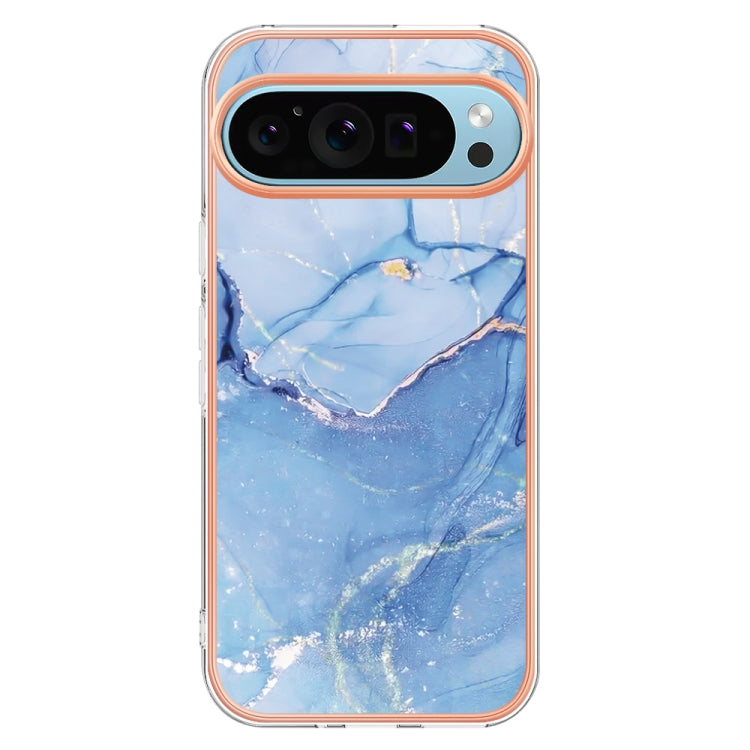For Google Pixel 9 / 9 Pro Electroplating Marble Dual-side IMD Phone Case(Blue 018) - Google Cases by PMC TechLife | Online Shopping South Africa | PMC TechLife | Buy Now Pay Later Mobicred
