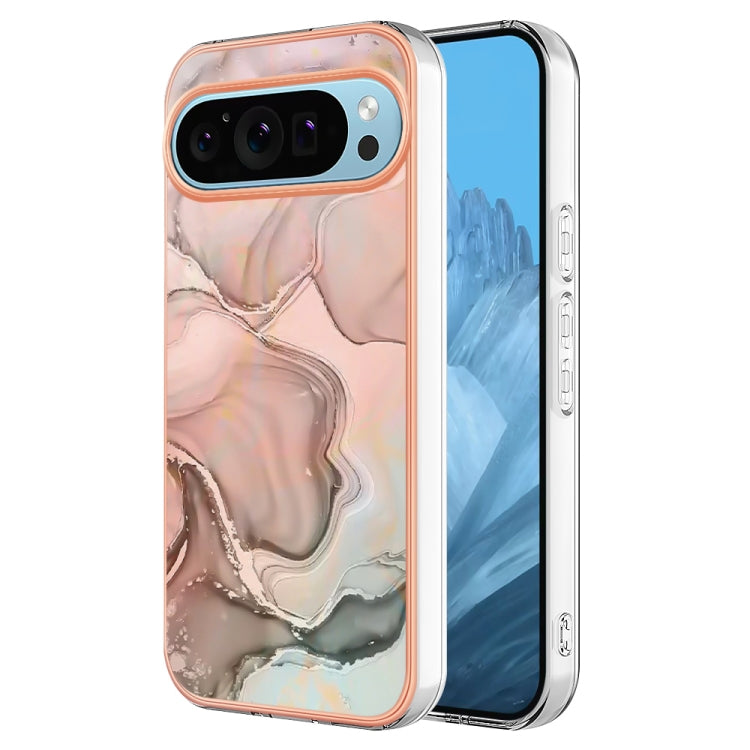 For Google Pixel 9 / 9 Pro Electroplating Marble Dual-side IMD Phone Case(Rose Gold 015) - Google Cases by PMC TechLife | Online Shopping South Africa | PMC TechLife | Buy Now Pay Later Mobicred