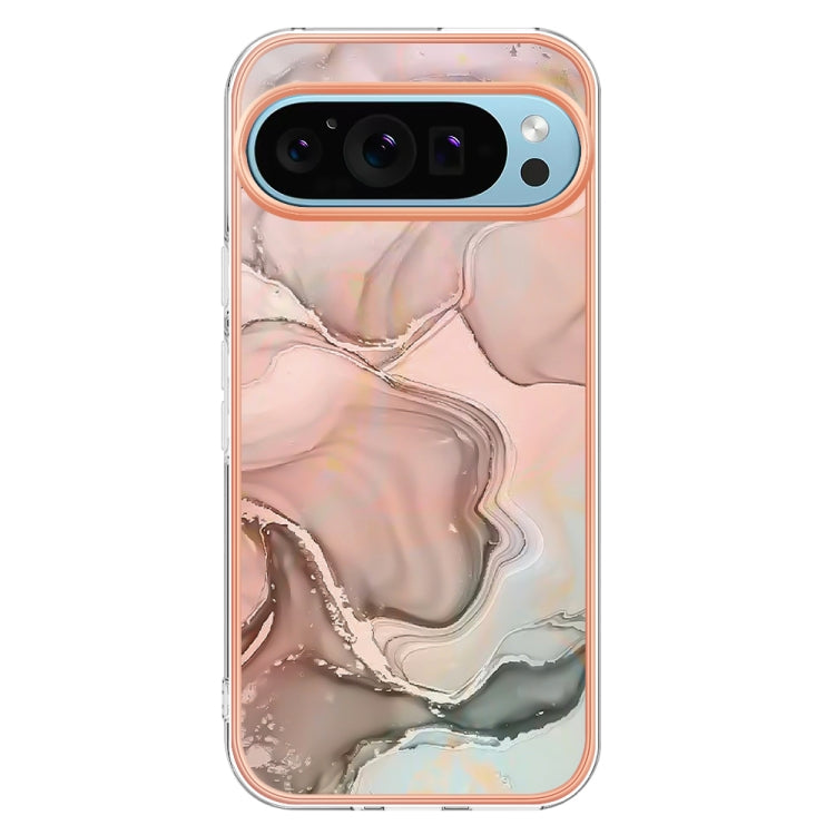 For Google Pixel 9 / 9 Pro Electroplating Marble Dual-side IMD Phone Case(Rose Gold 015) - Google Cases by PMC TechLife | Online Shopping South Africa | PMC TechLife | Buy Now Pay Later Mobicred