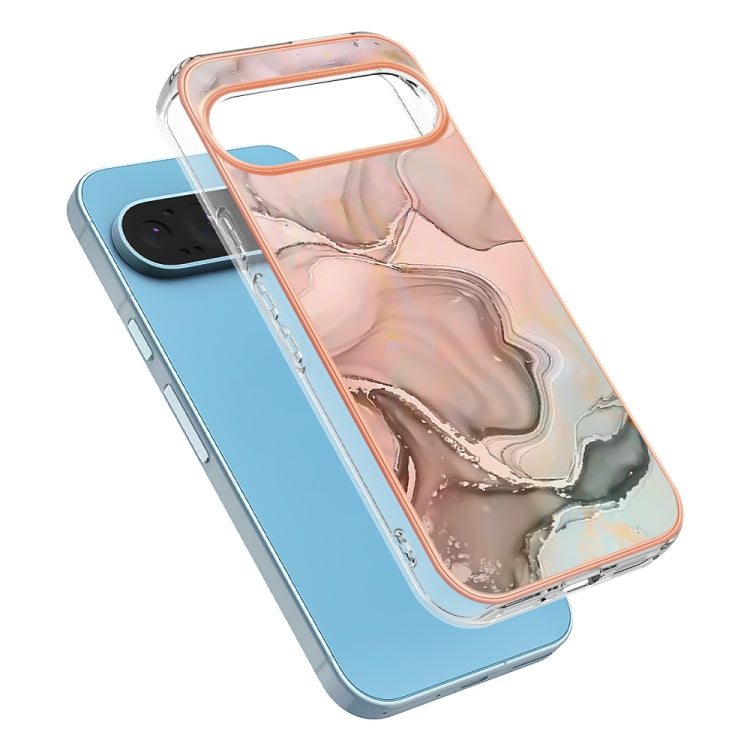 For Google Pixel 9 / 9 Pro Electroplating Marble Dual-side IMD Phone Case(Rose Gold 015) - Google Cases by PMC TechLife | Online Shopping South Africa | PMC TechLife | Buy Now Pay Later Mobicred
