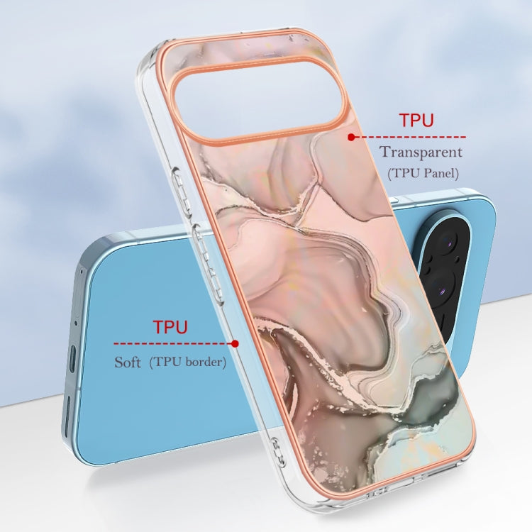 For Google Pixel 9 / 9 Pro Electroplating Marble Dual-side IMD Phone Case(Rose Gold 015) - Google Cases by PMC TechLife | Online Shopping South Africa | PMC TechLife | Buy Now Pay Later Mobicred