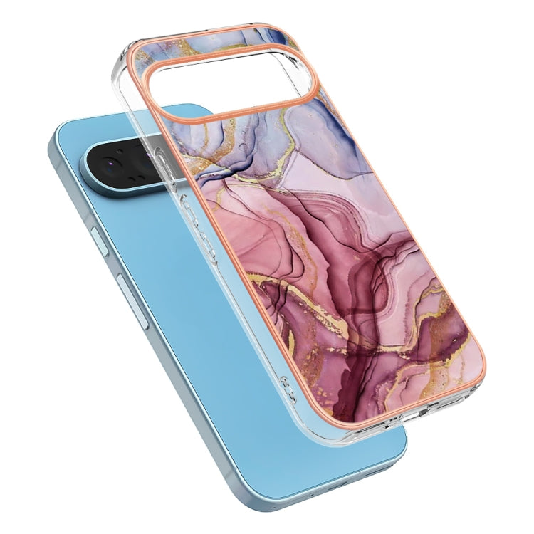 For Google Pixel 9 / 9 Pro Electroplating Marble Dual-side IMD Phone Case(Rose Red 014) - Google Cases by PMC TechLife | Online Shopping South Africa | PMC TechLife | Buy Now Pay Later Mobicred