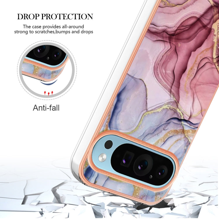 For Google Pixel 9 / 9 Pro Electroplating Marble Dual-side IMD Phone Case(Rose Red 014) - Google Cases by PMC TechLife | Online Shopping South Africa | PMC TechLife | Buy Now Pay Later Mobicred