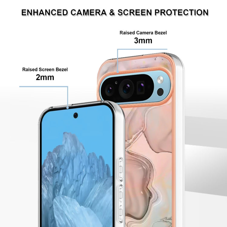 For Google Pixel 9 Pro XL Electroplating Marble Dual-side IMD Phone Case(Rose Gold 015) - Google Cases by PMC TechLife | Online Shopping South Africa | PMC TechLife | Buy Now Pay Later Mobicred
