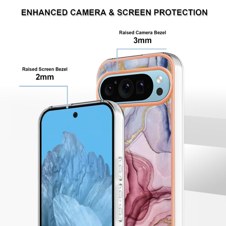 For Google Pixel 9 Pro XL Electroplating Marble Dual-side IMD Phone Case(Rose Red 014) - Google Cases by PMC TechLife | Online Shopping South Africa | PMC TechLife | Buy Now Pay Later Mobicred