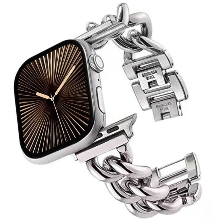 Big Denim Chain Metal Watch Band For Apple Watch Series 10 46mm(Silver) - free shipping - PMC TechLife - Order now!
