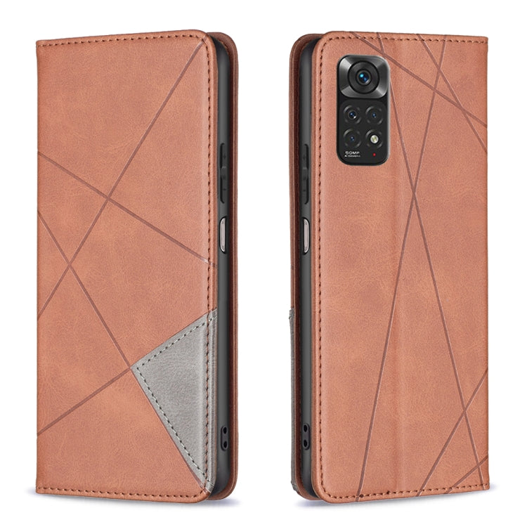 For Xiaomi Redmi Note 12S 4G / Note 11  Rhombus Texture Magnetic Leather Phone Case(Brown) - Xiaomi Cases by PMC TechLife | Online Shopping South Africa | PMC TechLife | Buy Now Pay Later Mobicred