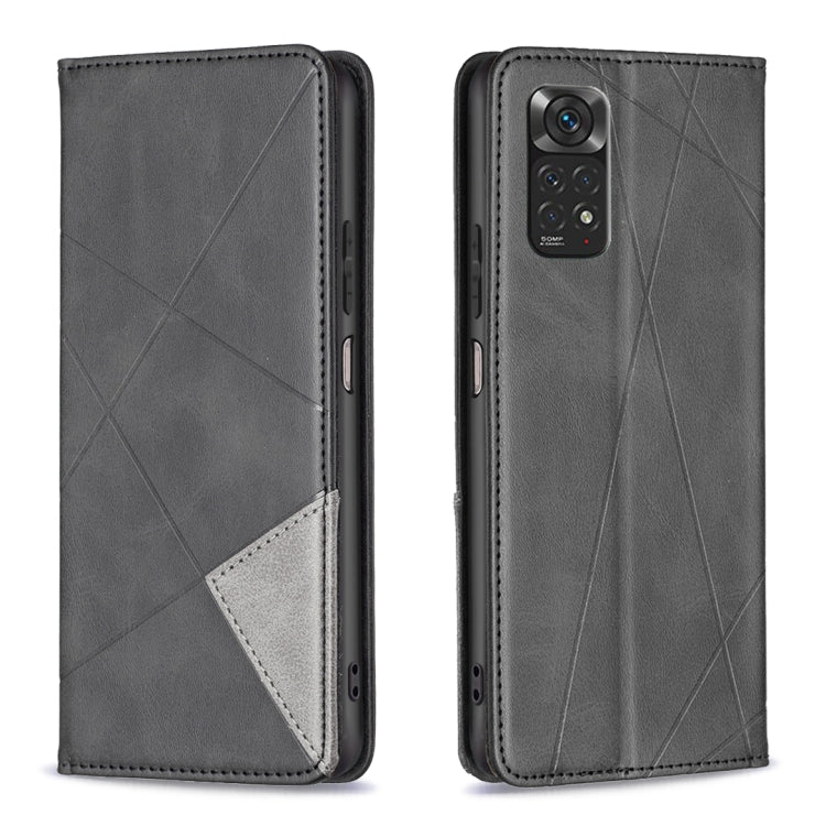 For Xiaomi Redmi Note 12S 4G / Note 11  Rhombus Texture Magnetic Leather Phone Case(Black) - Xiaomi Cases by PMC TechLife | Online Shopping South Africa | PMC TechLife | Buy Now Pay Later Mobicred