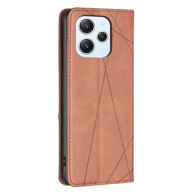 For Xiaomi Redmi 12 4G Rhombus Texture Magnetic Leather Phone Case(Brown) - Xiaomi Cases by PMC TechLife | Online Shopping South Africa | PMC TechLife | Buy Now Pay Later Mobicred