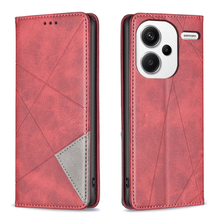 For Xiaomi Redmi Note 13 Pro+ 5G Rhombus Texture Magnetic Leather Phone Case(Red) - Xiaomi Cases by PMC TechLife | Online Shopping South Africa | PMC TechLife | Buy Now Pay Later Mobicred