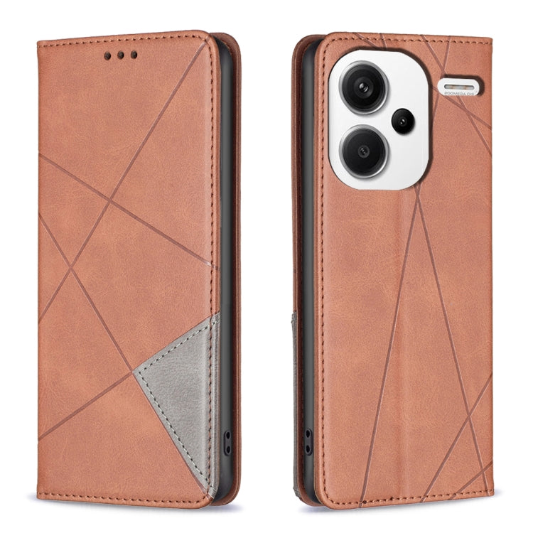 For Xiaomi Redmi Note 13 Pro+ 5G Rhombus Texture Magnetic Leather Phone Case(Brown) - Xiaomi Cases by PMC TechLife | Online Shopping South Africa | PMC TechLife | Buy Now Pay Later Mobicred