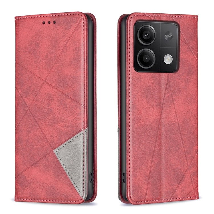 For Xiaomi Redmi Note 13 Rhombus Texture Magnetic Leather Phone Case(Red) - Xiaomi Cases by PMC TechLife | Online Shopping South Africa | PMC TechLife | Buy Now Pay Later Mobicred