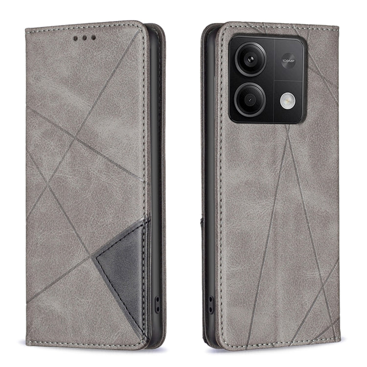 For Xiaomi Redmi Note 13 Rhombus Texture Magnetic Leather Phone Case(Grey) - Xiaomi Cases by PMC TechLife | Online Shopping South Africa | PMC TechLife | Buy Now Pay Later Mobicred