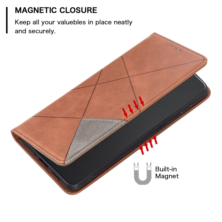 For Xiaomi Redmi Note 13 Rhombus Texture Magnetic Leather Phone Case(Brown) - Xiaomi Cases by PMC TechLife | Online Shopping South Africa | PMC TechLife | Buy Now Pay Later Mobicred