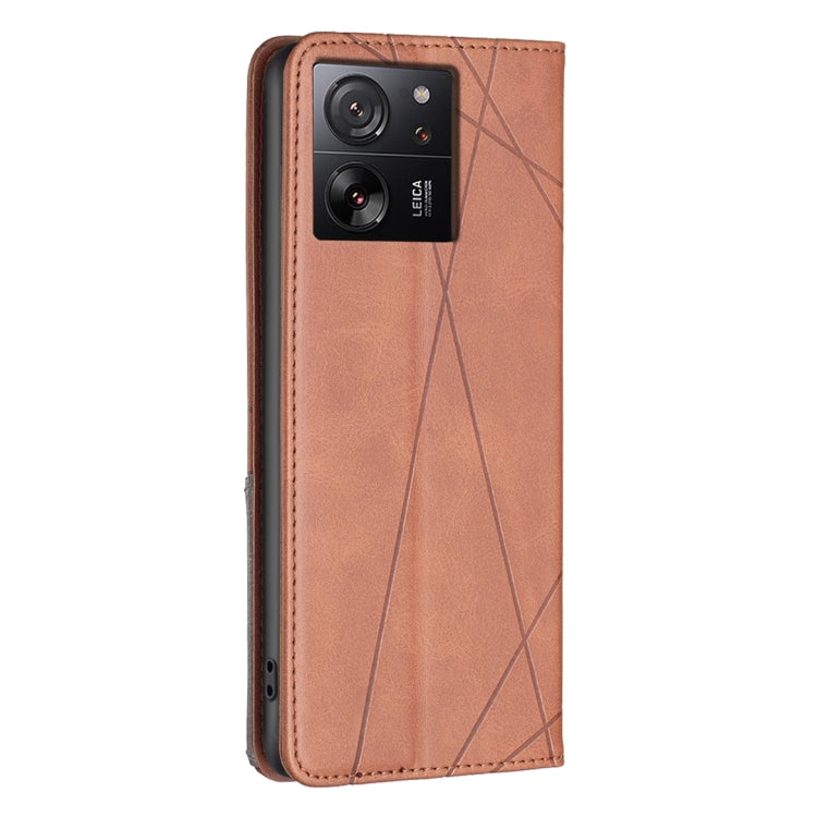 For Xiaomi 13T / 13T Pro / Redmi K60 Ultra Rhombus Texture Magnetic Leather Phone Case(Brown) - Redmi K60 Ultra Cases by PMC TechLife | Online Shopping South Africa | PMC TechLife | Buy Now Pay Later Mobicred