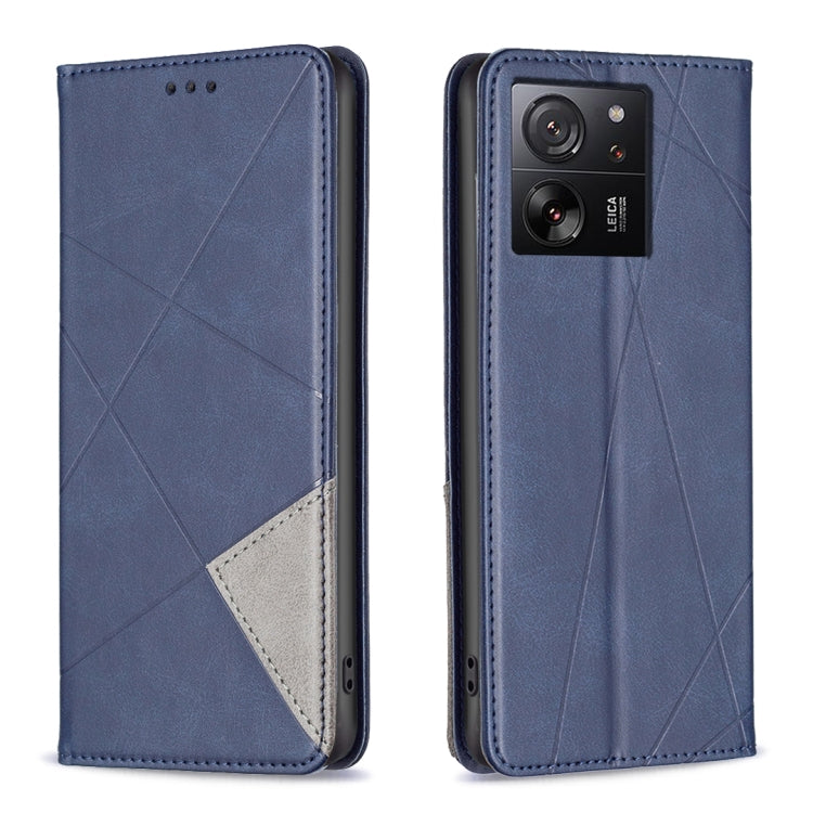 For Xiaomi 13T / 13T Pro / Redmi K60 Ultra Rhombus Texture Magnetic Leather Phone Case(Blue) - Xiaomi Cases by PMC TechLife | Online Shopping South Africa | PMC TechLife | Buy Now Pay Later Mobicred