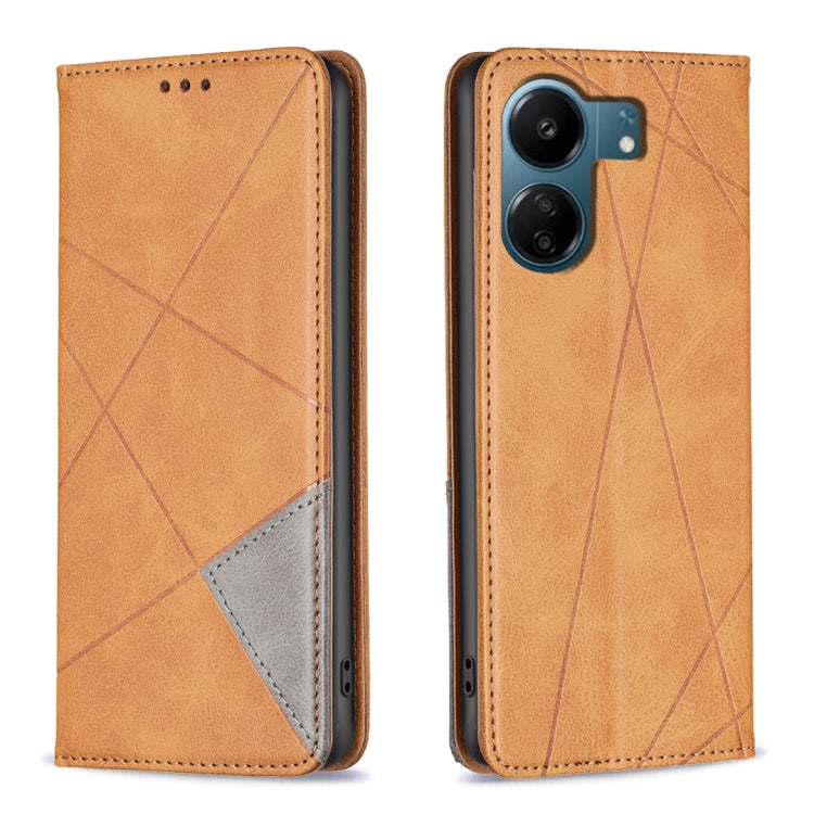 For Xiaomi Redmi 13C Rhombus Texture Magnetic Leather Phone Case(Yellow) - 13C Cases by PMC TechLife | Online Shopping South Africa | PMC TechLife | Buy Now Pay Later Mobicred