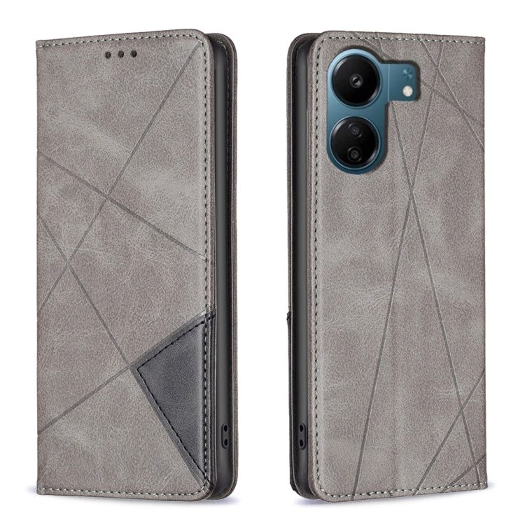 For Xiaomi Redmi 13C Rhombus Texture Magnetic Leather Phone Case(Grey) - 13C Cases by PMC TechLife | Online Shopping South Africa | PMC TechLife | Buy Now Pay Later Mobicred