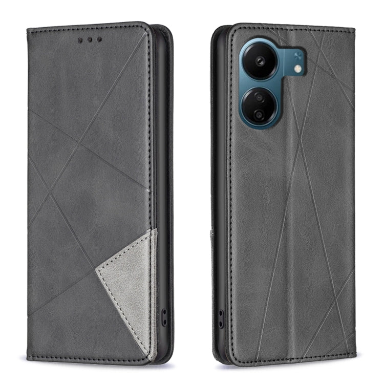 For Xiaomi Redmi 13C Rhombus Texture Magnetic Leather Phone Case(Black) - 13C Cases by PMC TechLife | Online Shopping South Africa | PMC TechLife | Buy Now Pay Later Mobicred