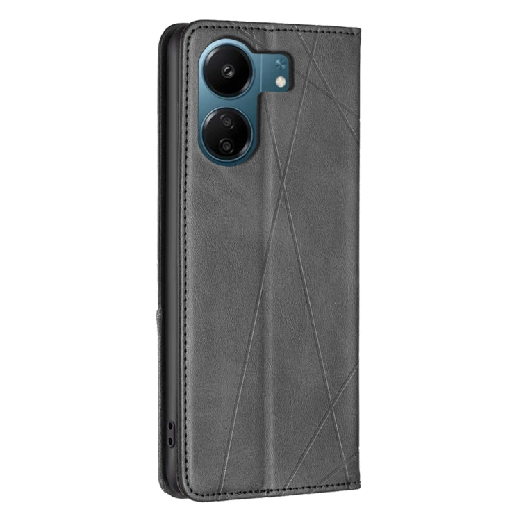 For Xiaomi Redmi 13C Rhombus Texture Magnetic Leather Phone Case(Black) - 13C Cases by PMC TechLife | Online Shopping South Africa | PMC TechLife | Buy Now Pay Later Mobicred