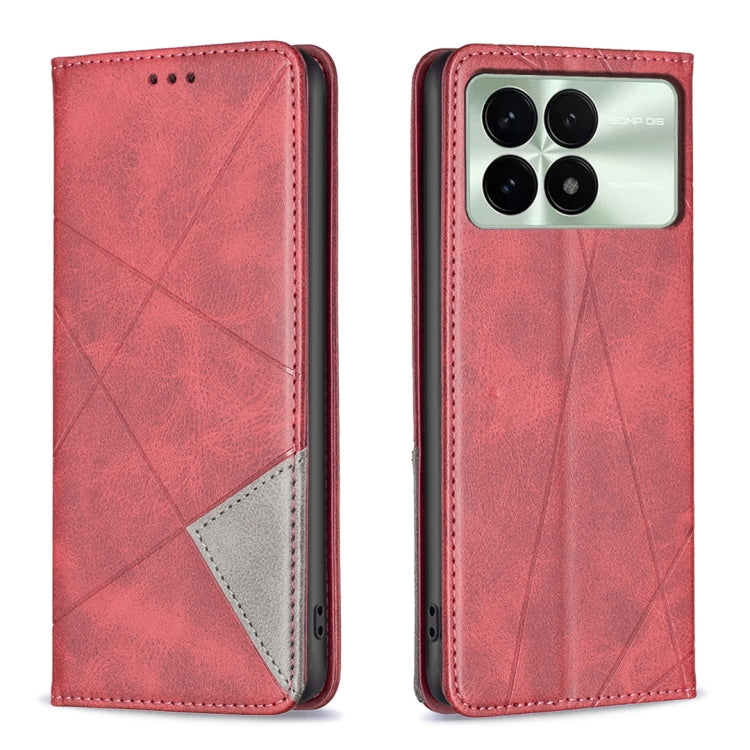 For Xiaomi Redmi K70E Rhombus Texture Magnetic Leather Phone Case(Red) - Xiaomi Cases by PMC TechLife | Online Shopping South Africa | PMC TechLife | Buy Now Pay Later Mobicred