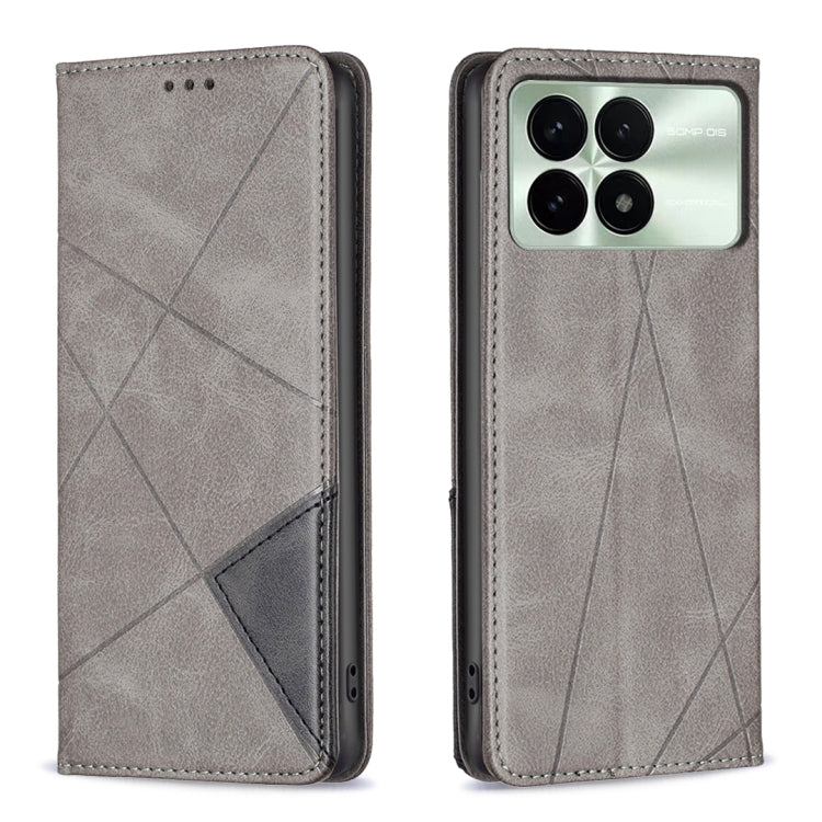 For Xiaomi Redmi K70E Rhombus Texture Magnetic Leather Phone Case(Grey) - Xiaomi Cases by PMC TechLife | Online Shopping South Africa | PMC TechLife | Buy Now Pay Later Mobicred
