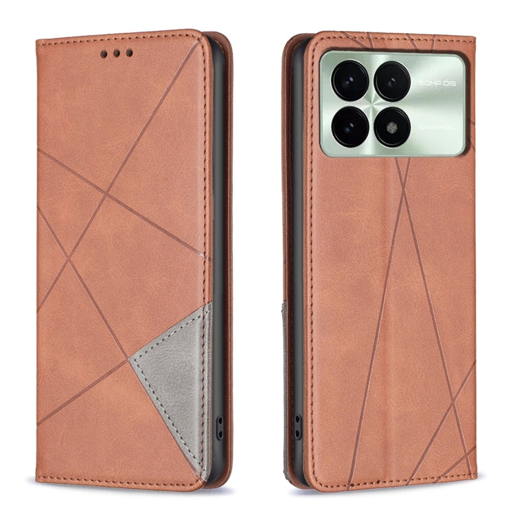 For Xiaomi Redmi K70E Rhombus Texture Magnetic Leather Phone Case(Brown) - Xiaomi Cases by PMC TechLife | Online Shopping South Africa | PMC TechLife | Buy Now Pay Later Mobicred