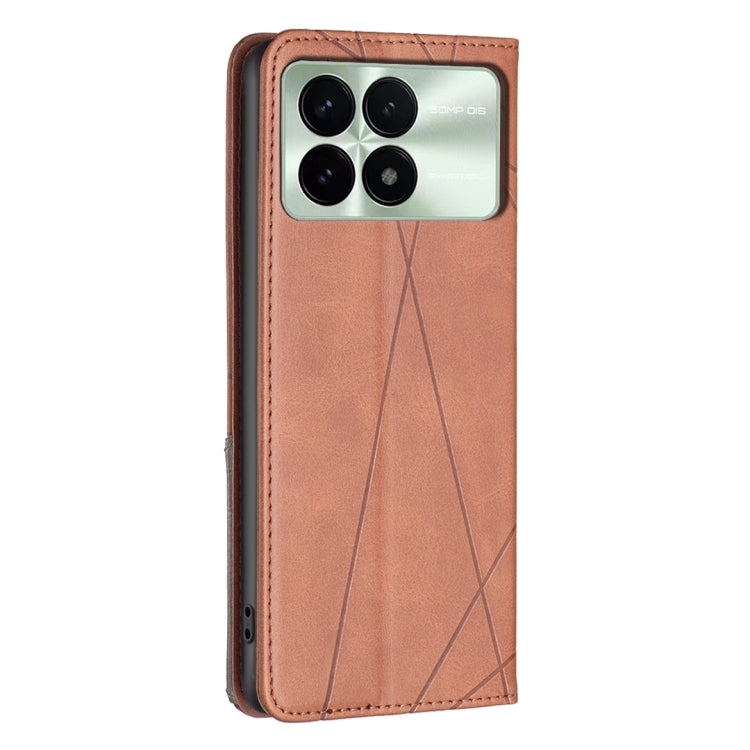 For Xiaomi Redmi K70E Rhombus Texture Magnetic Leather Phone Case(Brown) - Xiaomi Cases by PMC TechLife | Online Shopping South Africa | PMC TechLife | Buy Now Pay Later Mobicred