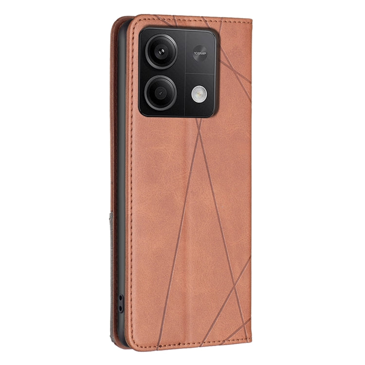For Xiaomi Redmi Note 13 4G Global Rhombus Texture Magnetic Leather Phone Case(Brown) - Note 13 Cases by PMC TechLife | Online Shopping South Africa | PMC TechLife | Buy Now Pay Later Mobicred