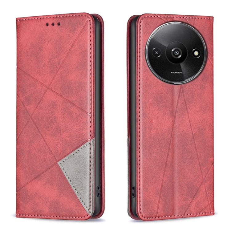 For Xiaomi Redmi A3 Rhombus Texture Magnetic Leather Phone Case(Red) - Xiaomi Cases by PMC TechLife | Online Shopping South Africa | PMC TechLife | Buy Now Pay Later Mobicred