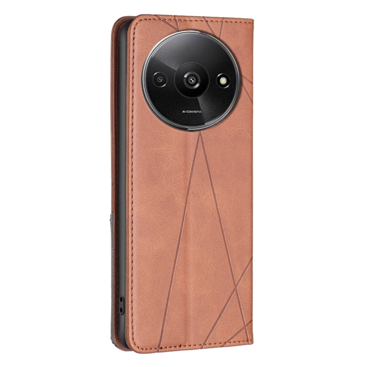 For Xiaomi Redmi A3 Rhombus Texture Magnetic Leather Phone Case(Brown) - Xiaomi Cases by PMC TechLife | Online Shopping South Africa | PMC TechLife | Buy Now Pay Later Mobicred