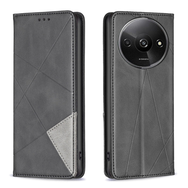For Xiaomi Redmi A3 Rhombus Texture Magnetic Leather Phone Case(Black) - Xiaomi Cases by PMC TechLife | Online Shopping South Africa | PMC TechLife | Buy Now Pay Later Mobicred