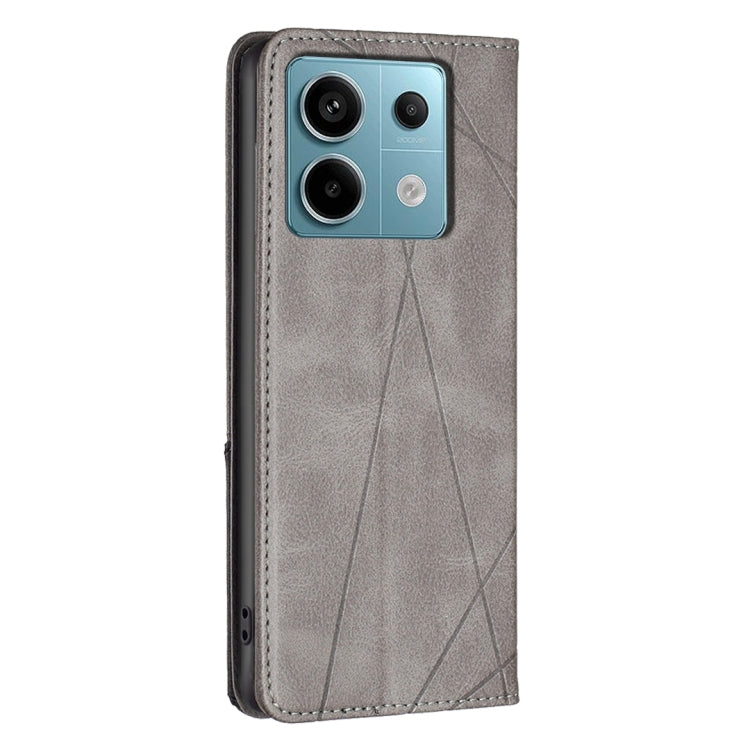 For Xiaomi Poco M6 Pro 4G Rhombus Texture Magnetic Leather Phone Case(Grey) - Xiaomi Cases by PMC TechLife | Online Shopping South Africa | PMC TechLife | Buy Now Pay Later Mobicred