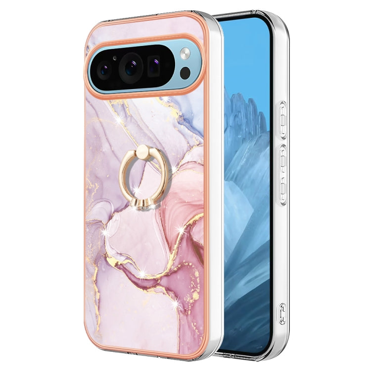 For Google Pixel 9 / 9 Pro Electroplating Marble IMD TPU Phone Case with Ring Holder(Rose Gold 005) - Google Cases by PMC TechLife | Online Shopping South Africa | PMC TechLife | Buy Now Pay Later Mobicred