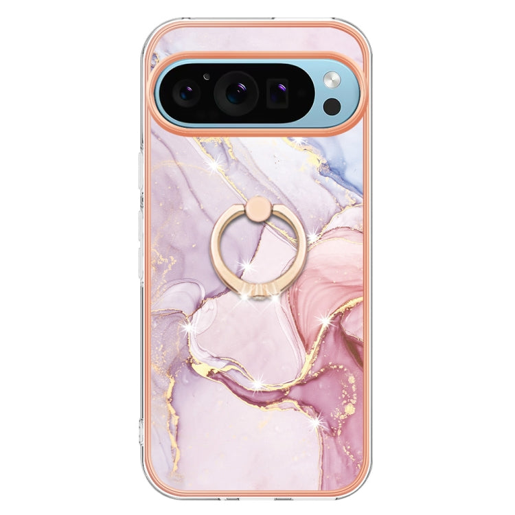 For Google Pixel 9 / 9 Pro Electroplating Marble IMD TPU Phone Case with Ring Holder(Rose Gold 005) - Google Cases by PMC TechLife | Online Shopping South Africa | PMC TechLife | Buy Now Pay Later Mobicred