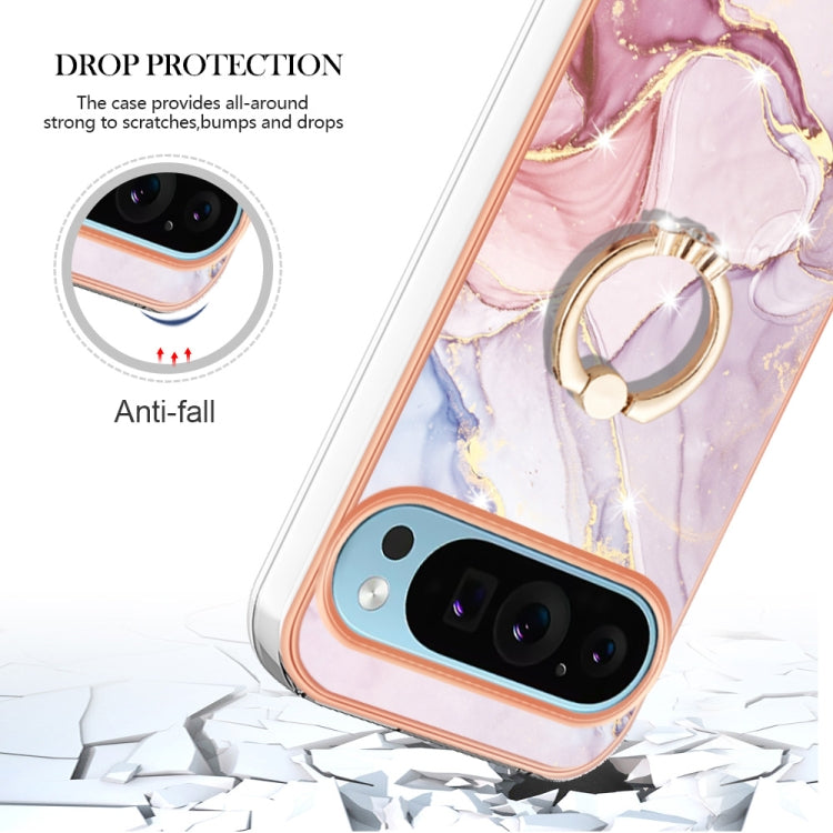 For Google Pixel 9 / 9 Pro Electroplating Marble IMD TPU Phone Case with Ring Holder(Rose Gold 005) - Google Cases by PMC TechLife | Online Shopping South Africa | PMC TechLife | Buy Now Pay Later Mobicred