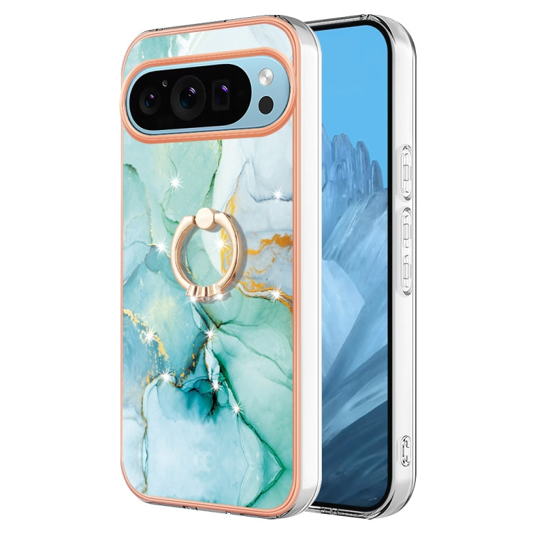 For Google Pixel 9 / 9 Pro Electroplating Marble IMD TPU Phone Case with Ring Holder(Green 003) - Google Cases by PMC TechLife | Online Shopping South Africa | PMC TechLife | Buy Now Pay Later Mobicred